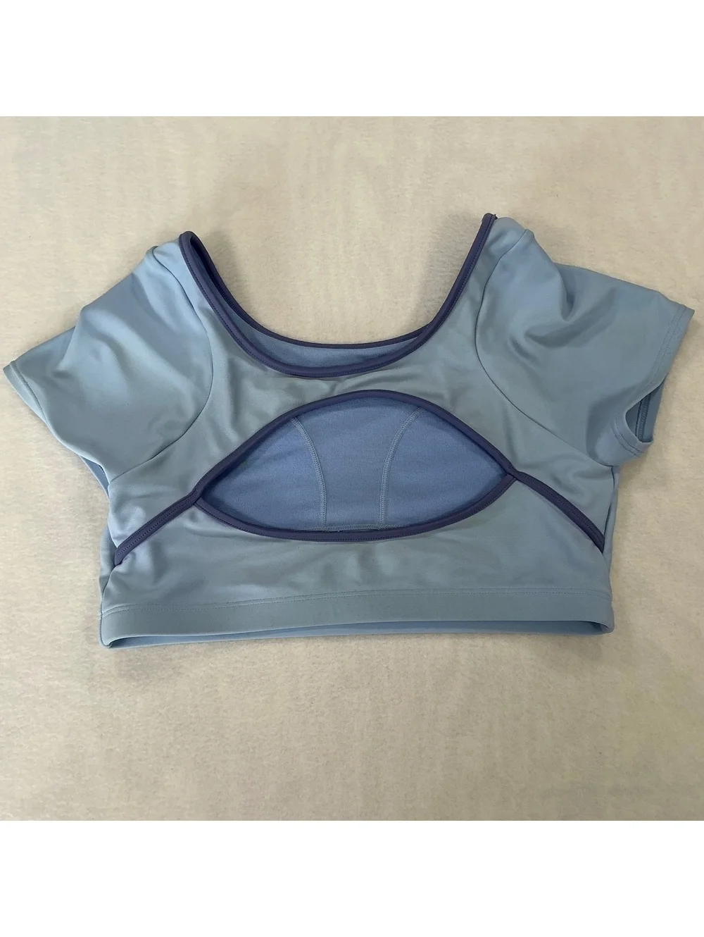 Athleta Girl Size 12 Blue Short Sleeve Cutout Bikini Swim Top UPF